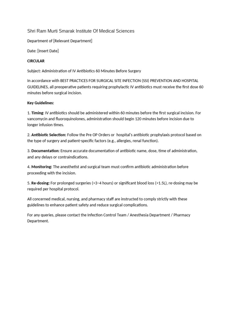 IV Antibiotics Administration Guidelines | PDF