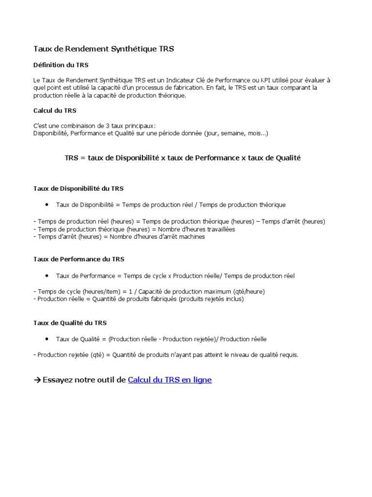 Taux de Rendement Synthétique TRS | PDF