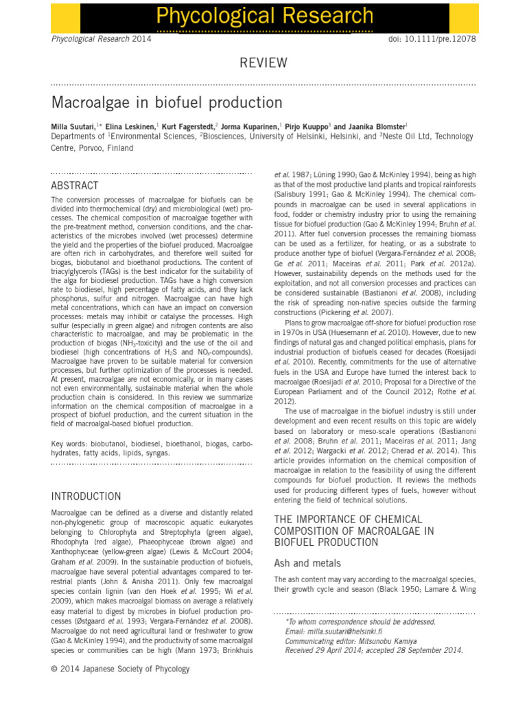 Macroalgae for Sustainable Biofuels | PDF | Biofuel | Biodiesel