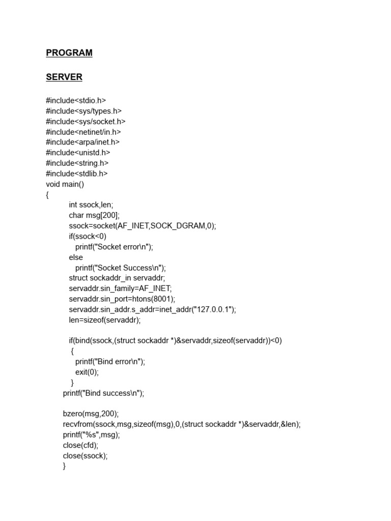 UDP Socket Communication Example | PDF
