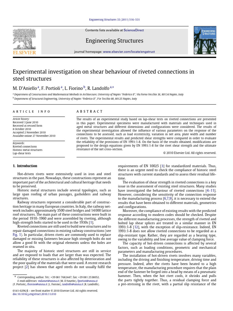 Shear Behavior of Riveted Steel Connections | PDF | Strength Of ...