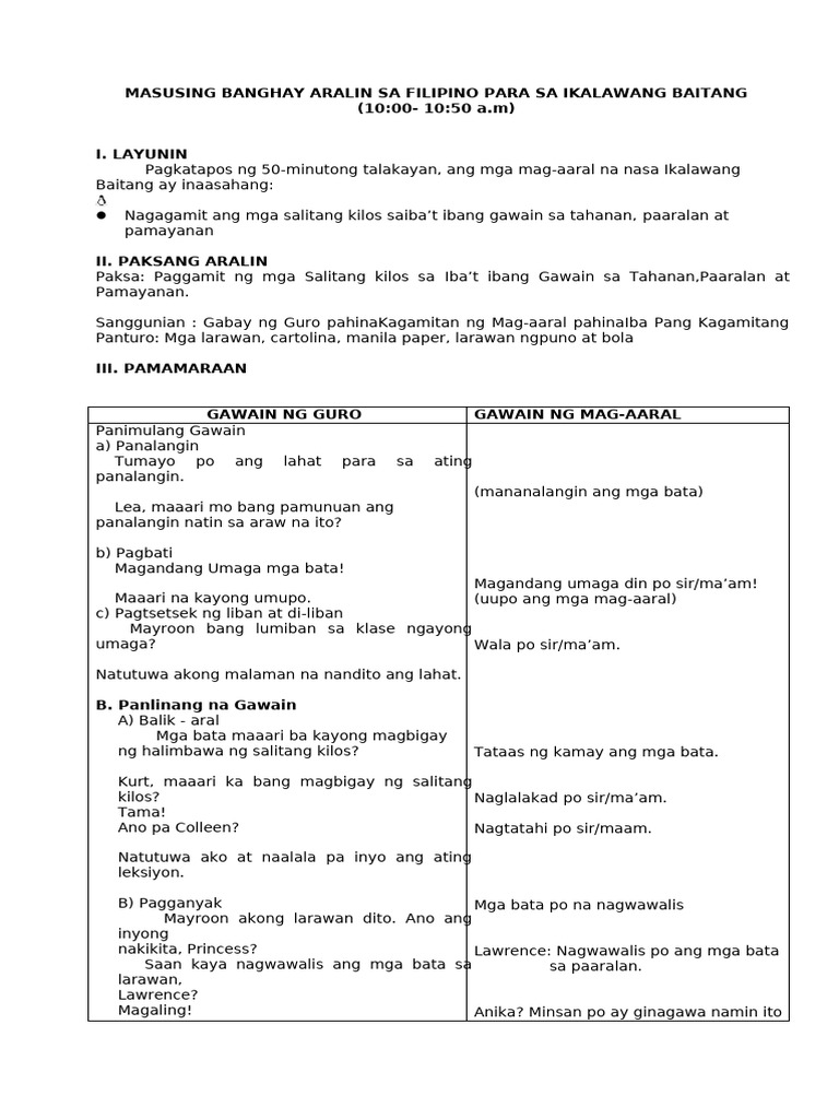 Sample Detailed Lesson Plan in Grade 2 | PDF