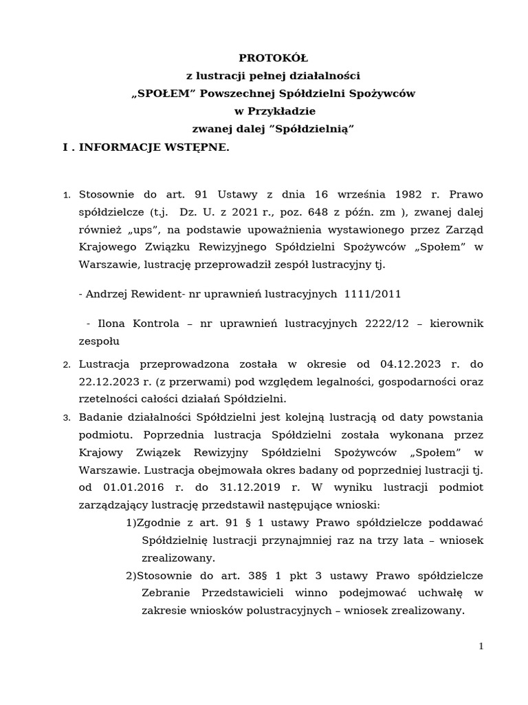 PROTOKÓŁ - Przykładowy | PDF