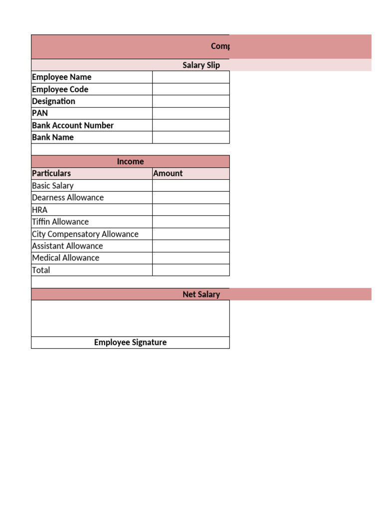 Salary Slip Format for Employees | PDF | Financial Services | Taxes
