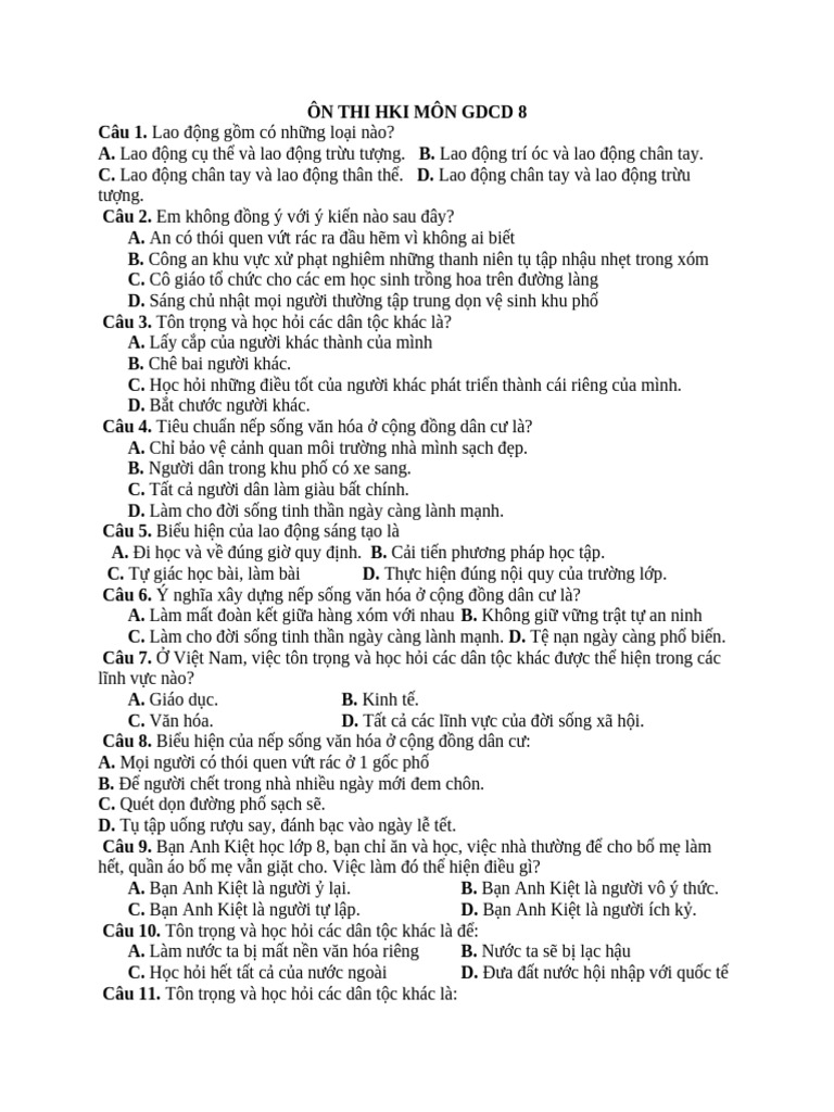 On Thi HK 1 Mã - N GDCD 8 | PDF