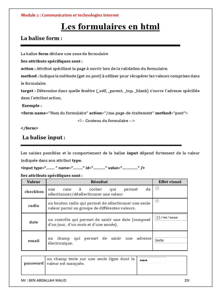 Introduction aux formulaires HTML | PDF | Élément HTML | Langage de ...