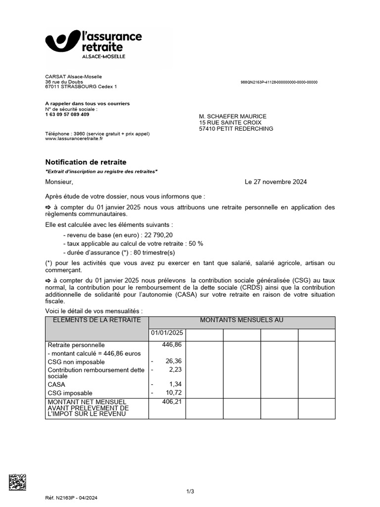 Notification de Retraite CARSAT 2025 | PDF | Impôt sur le revenu | Retraite