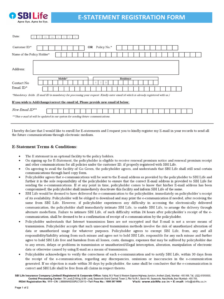 E-Statement Registration Form+ | PDF