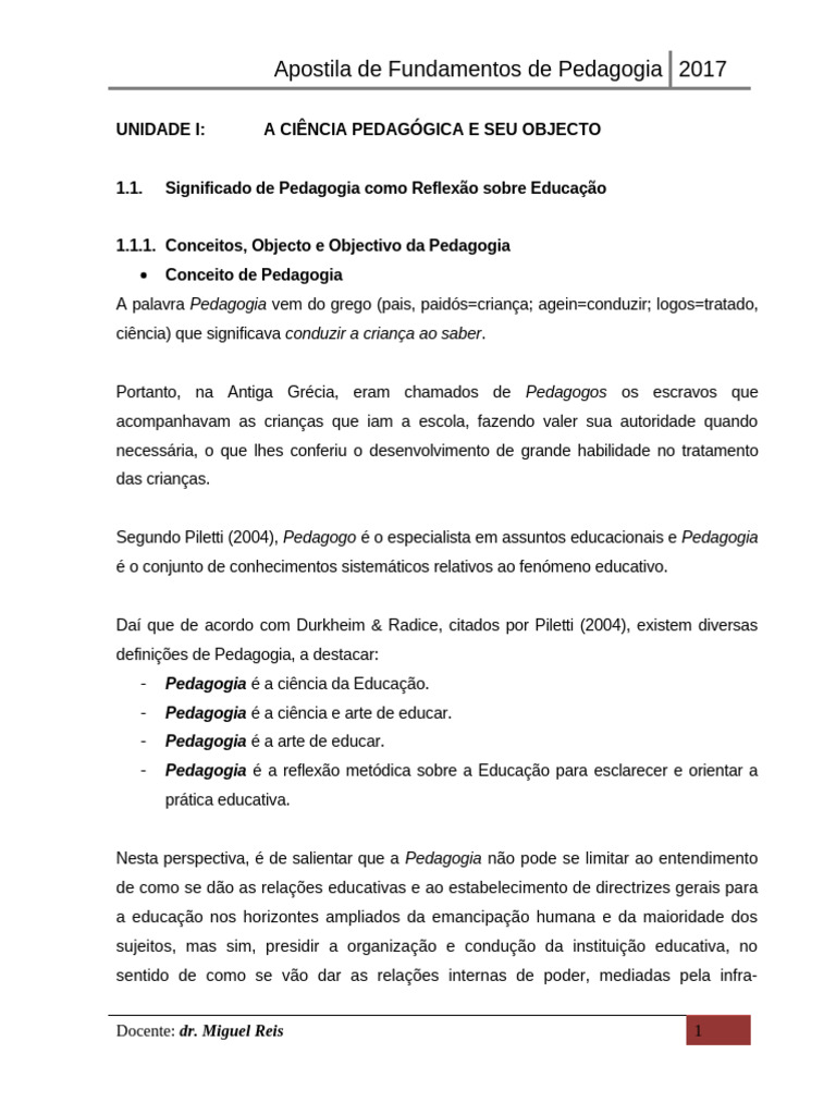 Fundamentos da Pedagogia: Conceitos e Aspectos | PDF | Pedagogia | Família