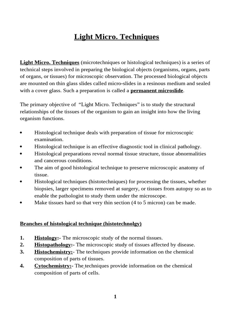 Light Microscopy Techniques Overview | PDF | Histology | Histopathology