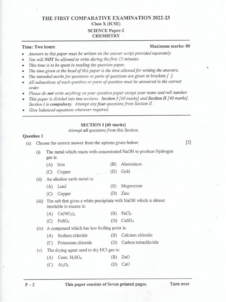 Chemistry-first Comparative Examinatio 2022-2023 | PDF