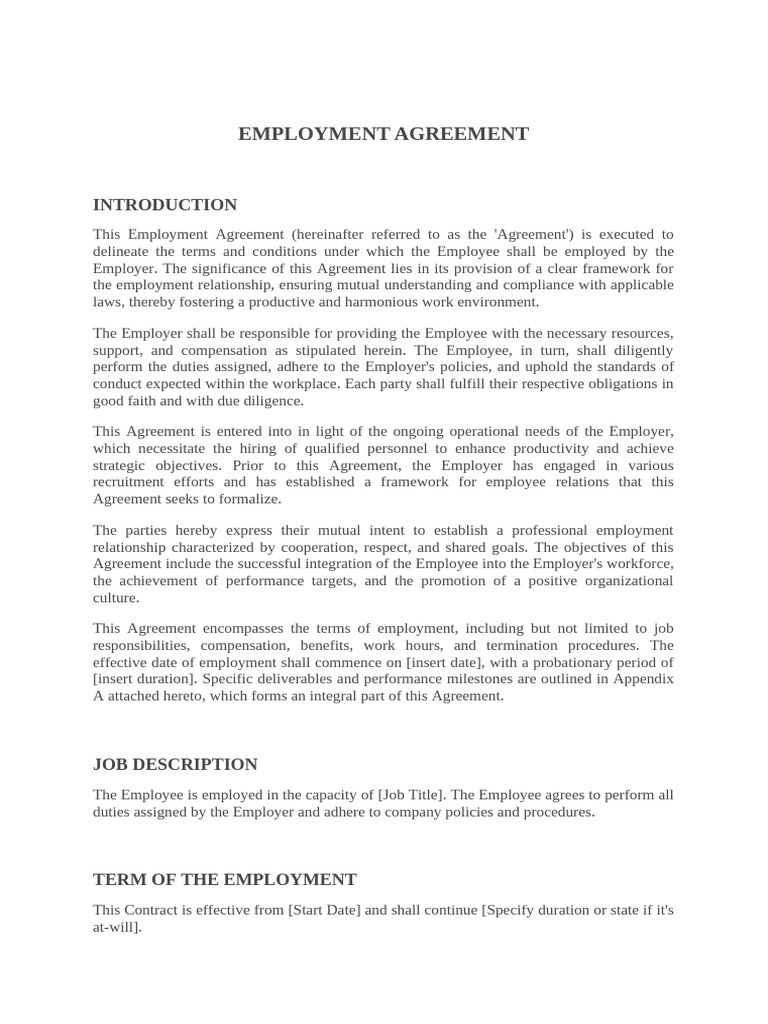 Employment Agreement Template | PDF | Employment | Business Law