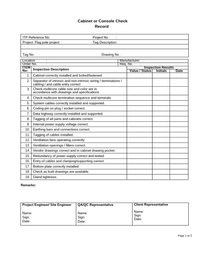 Cabinet Inspection Checklist for Projects | PDF