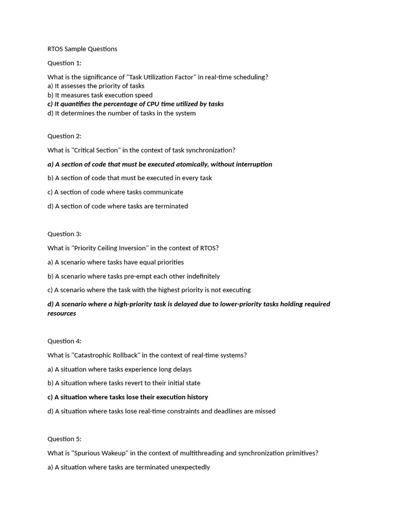 RTOS MCQ Format Sample Questions | PDF | Scheduling (Computing ...