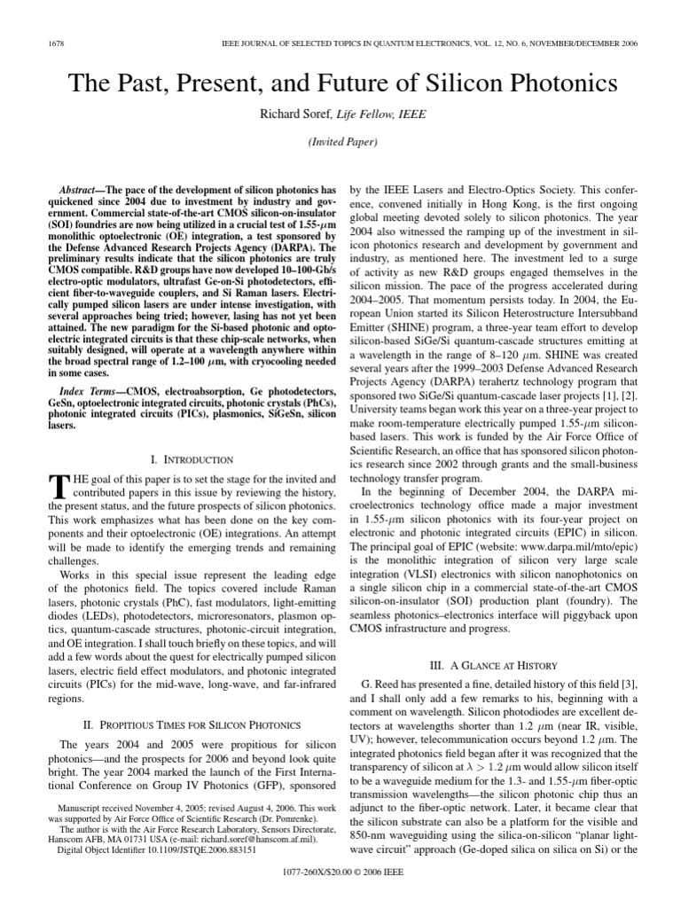 Si Photonics Past Present Future | PDF | Photonics | Laser