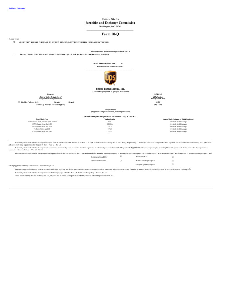 UPS Q3 2023 10-Q Financial Report | PDF | Expense | Equity (Finance)