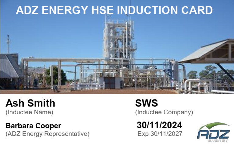 ADZ Energy HSE Induction Card | PDF