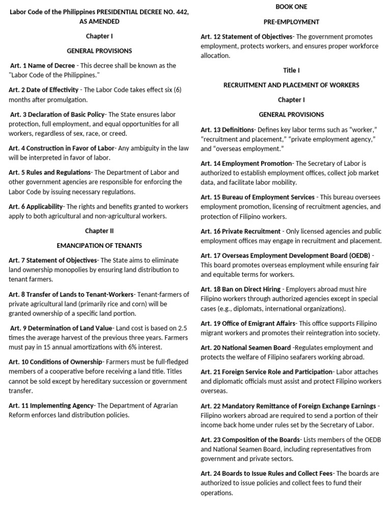 Labor Relations - Article 1-100 Summary | PDF | Apprenticeship | Employment