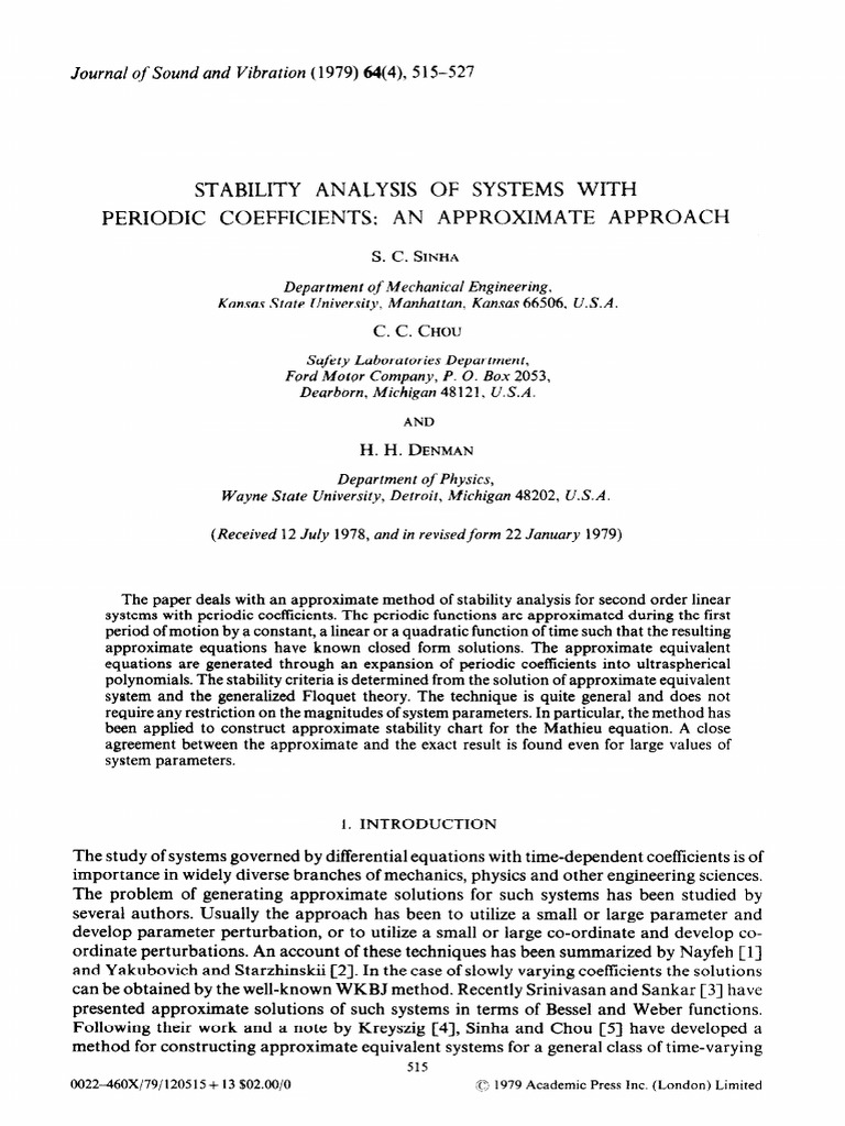 Stability Analysis of Periodic Systems | PDF | Equations | Stability Theory
