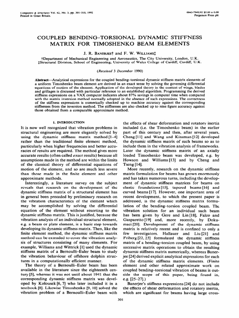 Timoshenko Beam Dynamic Stiffness Matrix | PDF | Bending | Beam (Structure)