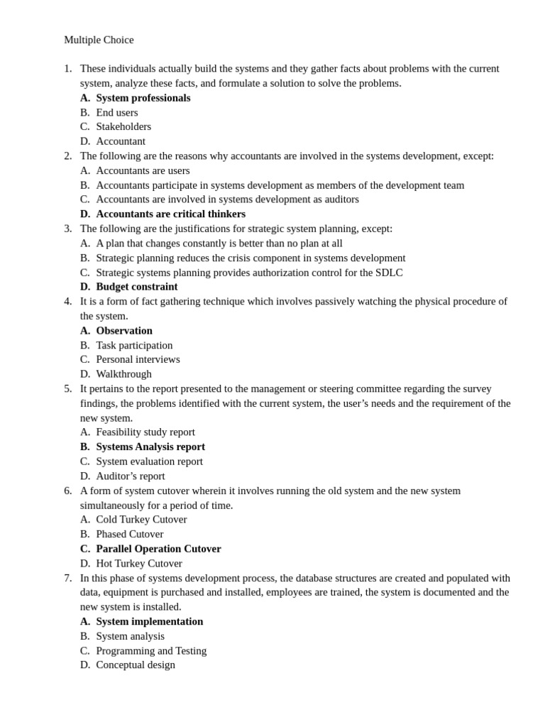 Systems Development Life Cycle Quiz | PDF | Computing | Business