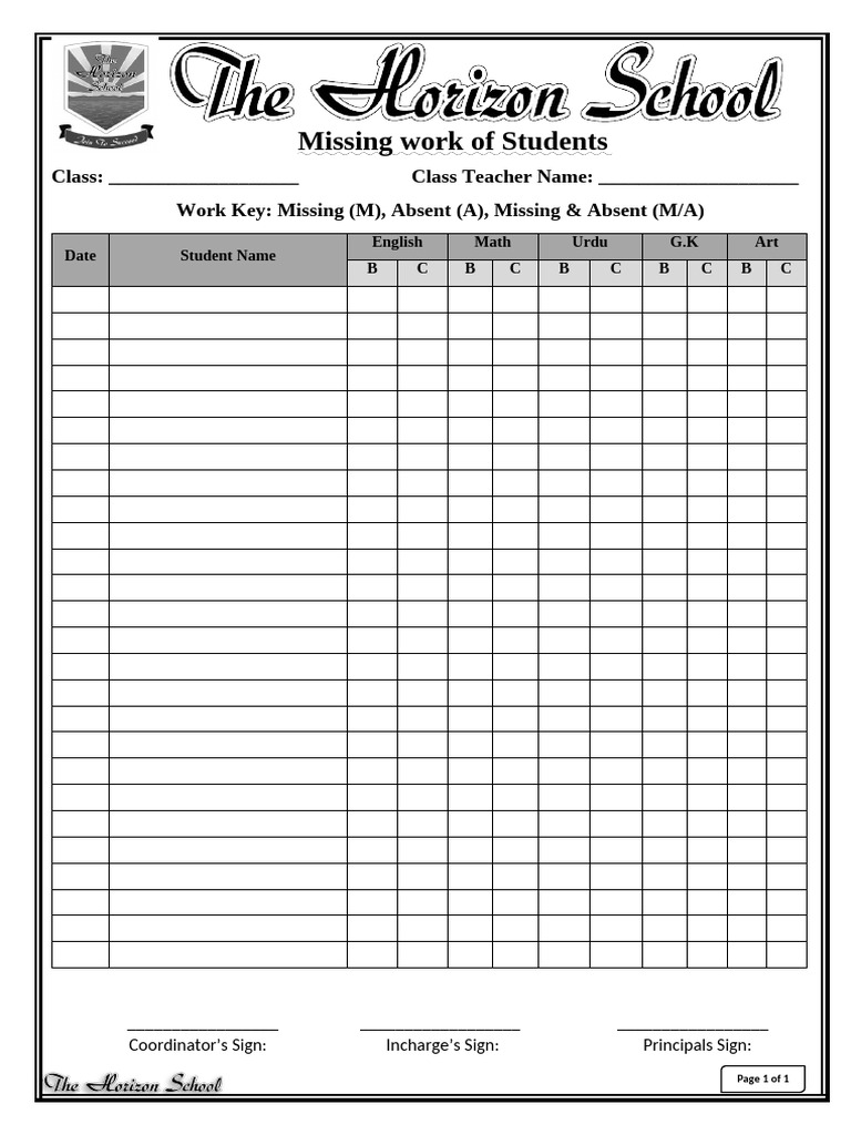 Missing & Absentees Form (Pre-School) | PDF