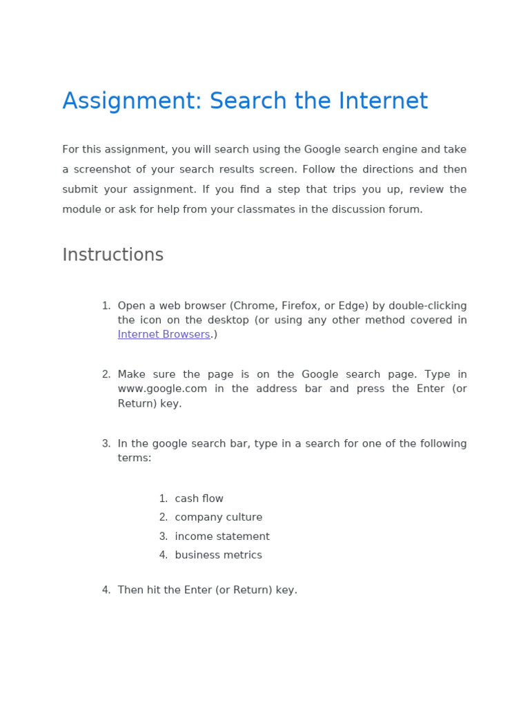 Google Search Assignment Instructions | PDF