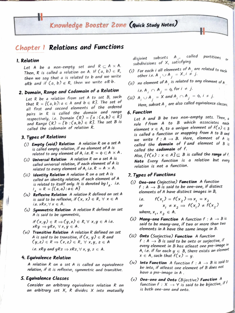 Class 12 Maths: Relations & Functions Notes | PDF | Function ...