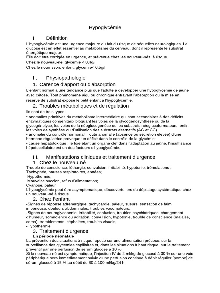 Urgences de la neuroglycopenie pédiatrique | PDF | Hypoglycémie ...