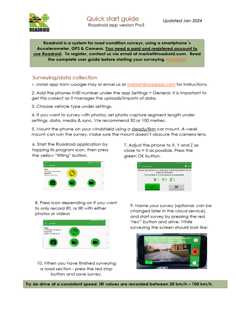 Quick Start Guide Roadroid | PDF | Mobile App | Camera