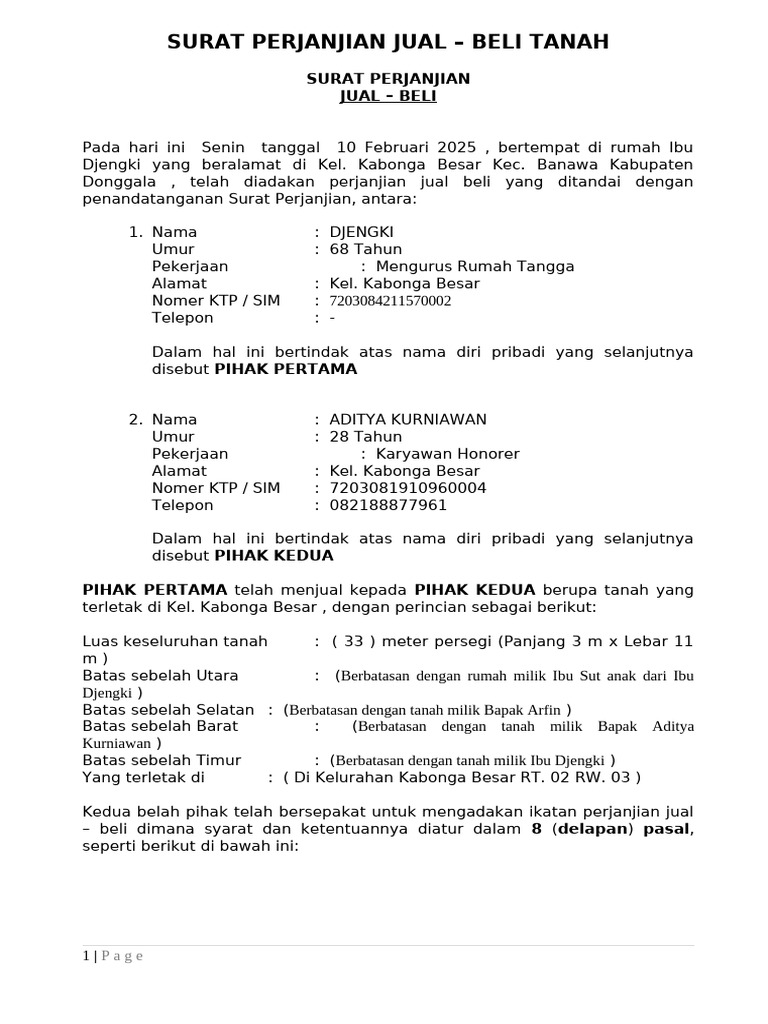 Contoh Surat Perjanjian Jual Beli Tanah Dan Bangunan3 FH UII | PDF