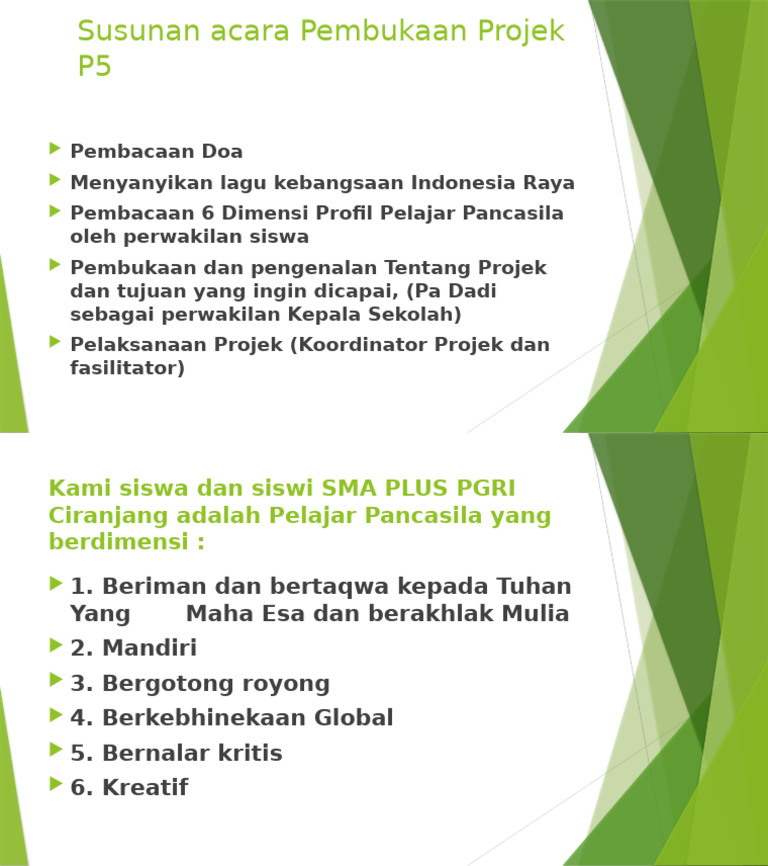 Susunan Acara Pembukaan Projek P5 | PDF