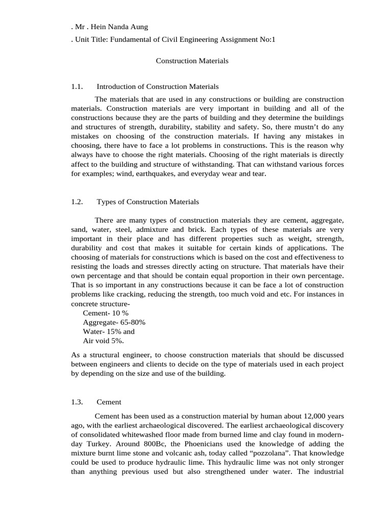 Overview of Construction Materials | PDF | Concrete | Construction ...