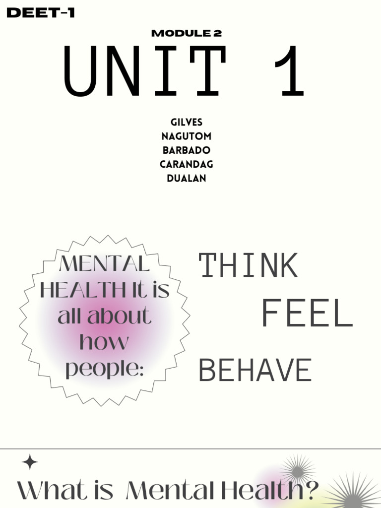 CWTS DEET UNIT 1 - Mental Health | PDF | Mental Health | Mental Disorder