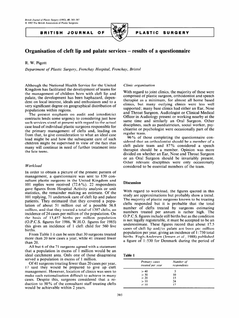 Organisation of Cleft Lip and Palate Services - Results of A ...