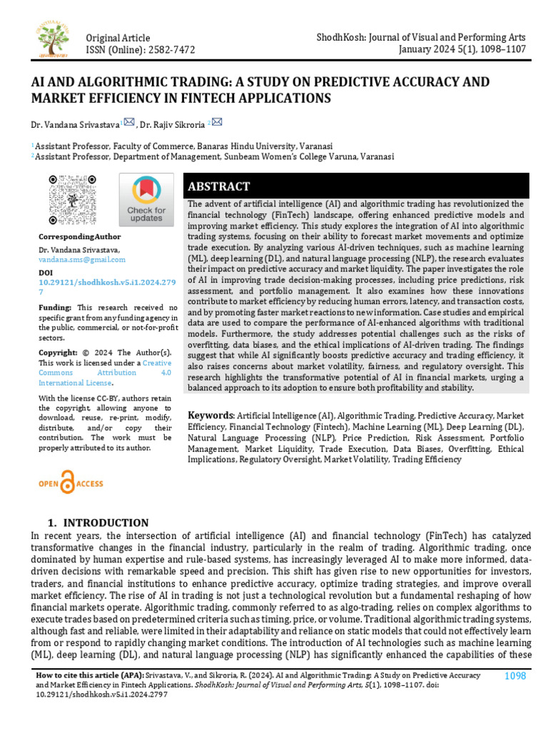 Ai and Algorithmic Trading A Study On Predictive A | PDF | Artificial ...