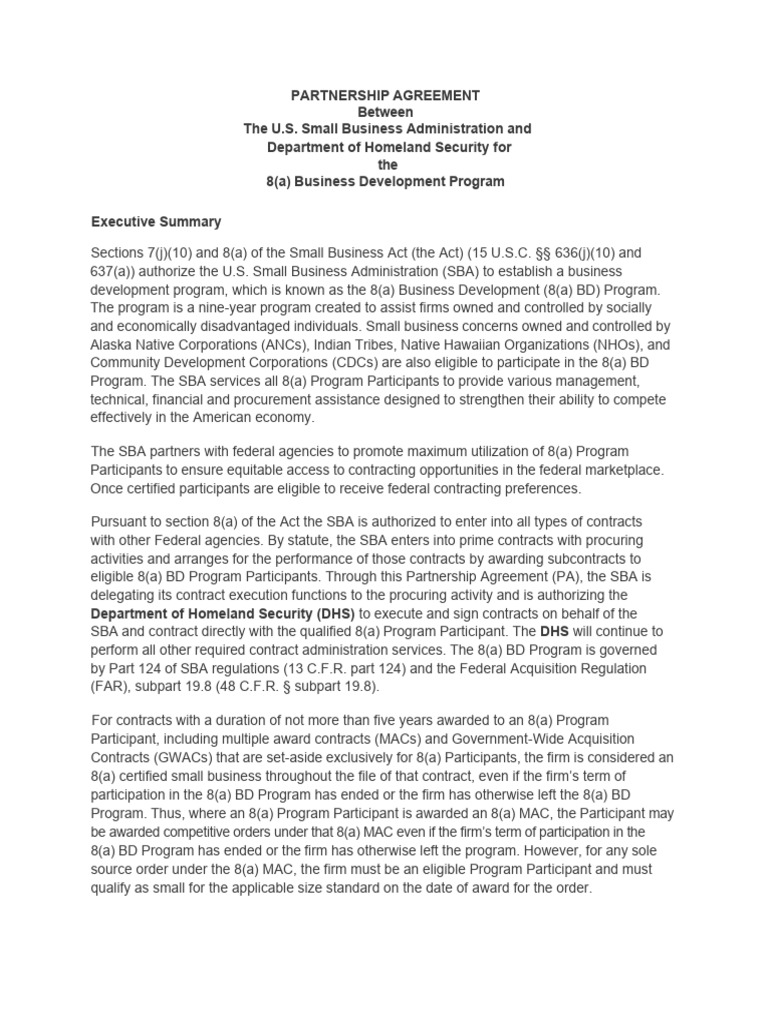 SBA-DHS Partnership for 8(a) Program | PDF | Small Business ...