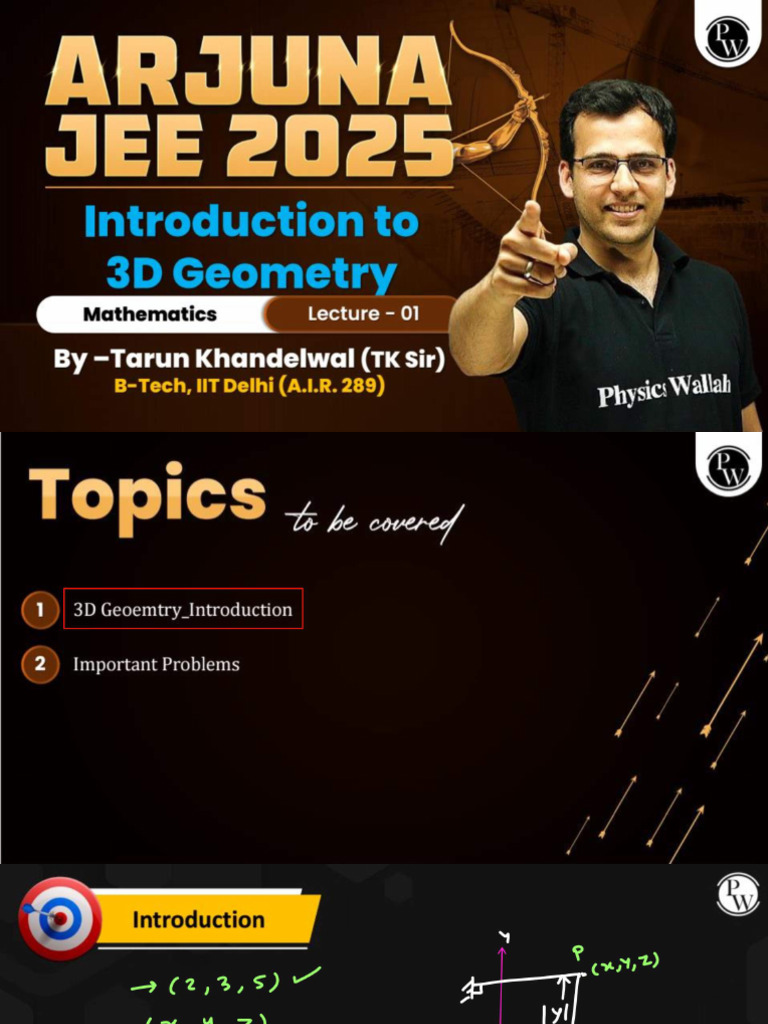 Introduction To 3D Geometry 01 - Class Notes - Arjuna JEE 2025 | PDF