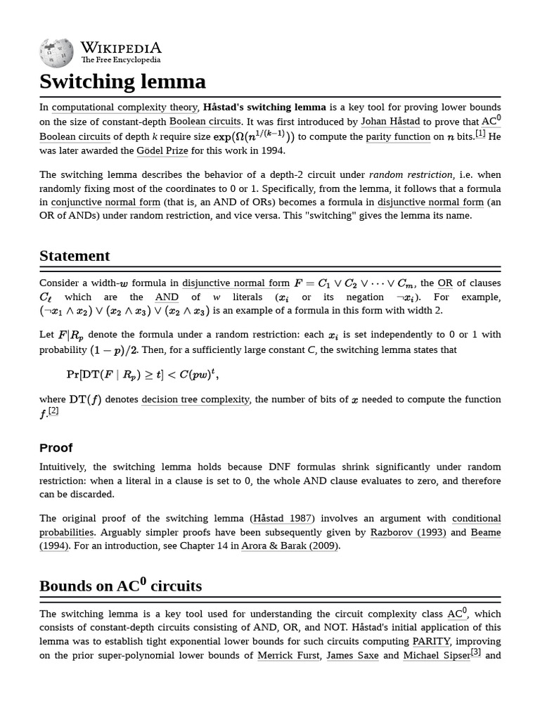 Switching Lemma | PDF | Theoretical Computer Science | Theory Of ...