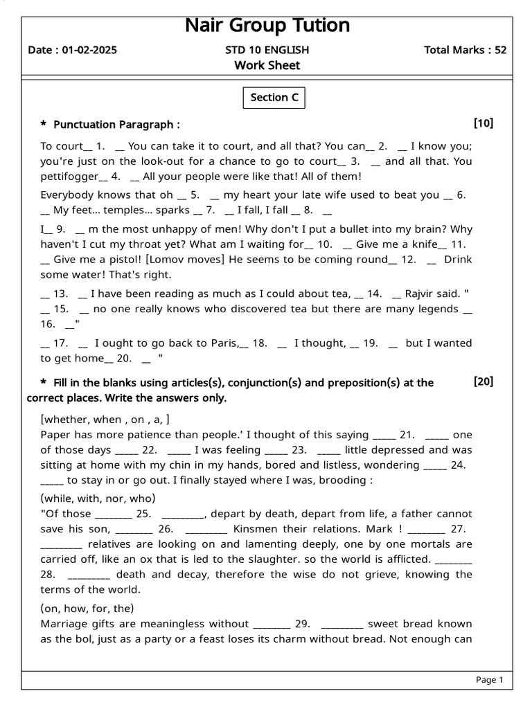Work Sheet | PDF