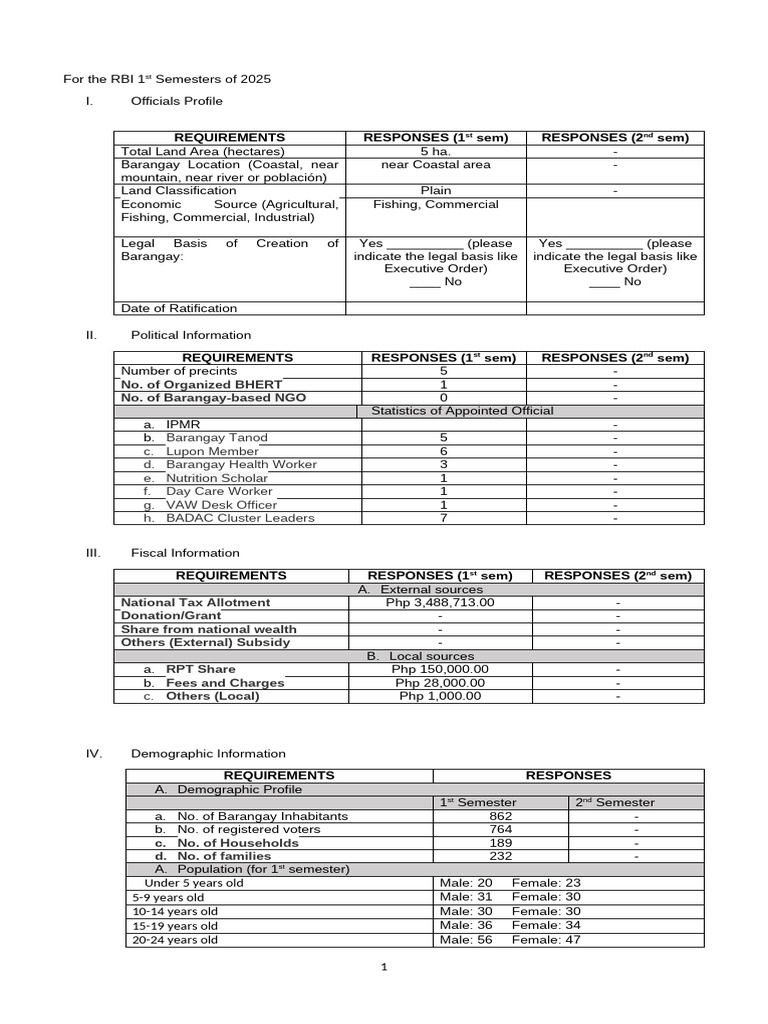 2025 RBI 1st Semester Barangay Report | PDF