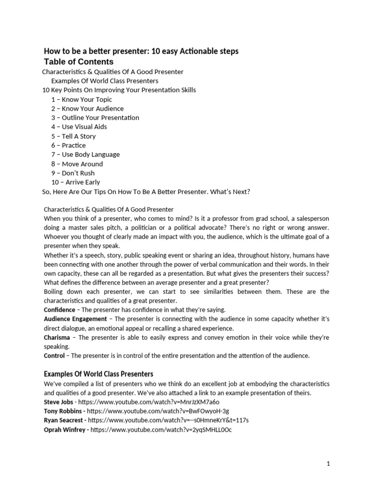 Improve Your Presentation Skills: 10 Tips | PDF | Body Language | Speech