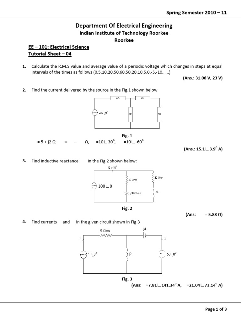 Electrical Engineering Tutorial Sheet 04 | PDF | Ac Power | Electrical ...