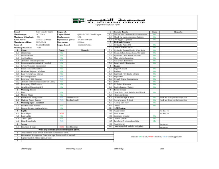 Equipment Inspections | PDF | Engines | Manufactured Goods