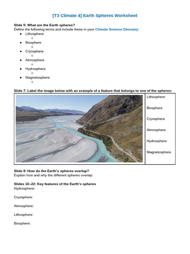 Earth Spheres Interaction Worksheet | PDF | Climate | Earth