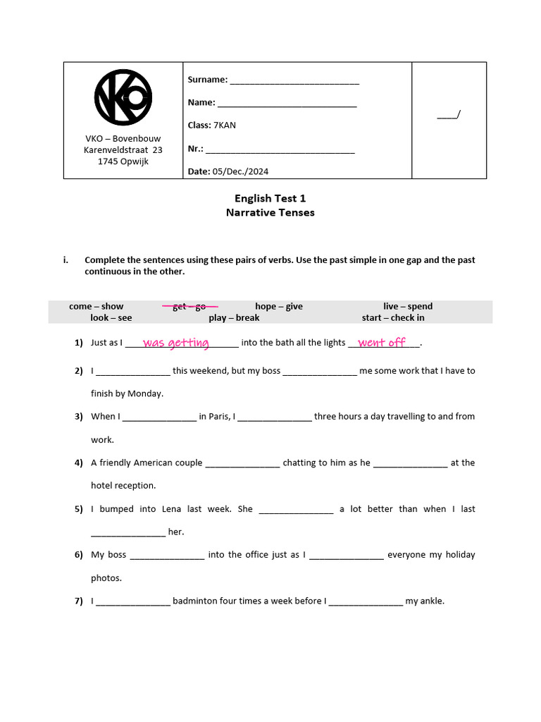 Test 1 - Tenses | PDF