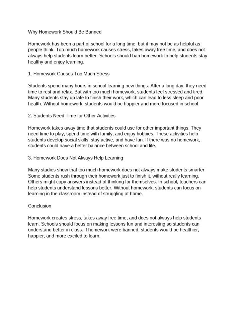 Why Homework Should Be Banned Debate