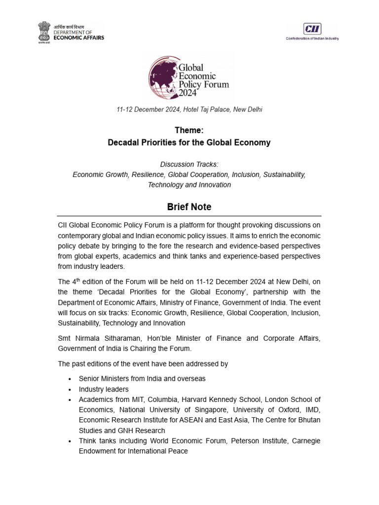 Note On CII Global Economic Policy Forum | PDF