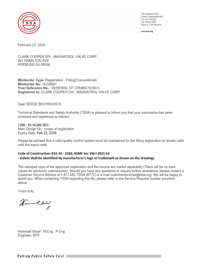 Valve Registration Confirmation | PDF