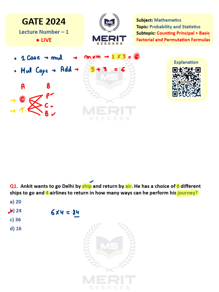 LECTURE 1 (Counting Principal and Basic Factorial Formula) LIVE | PDF ...